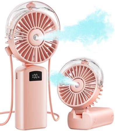 Gaiatop Portable Misting Fan, 180° Foldable Handheld, 3 Speeds USB Rechargeable, Spray Water Mist with LED Digital Display, Personal Cooling Mini Hand Fans for Travel, Hiking, Concert, Outdoor, Pink