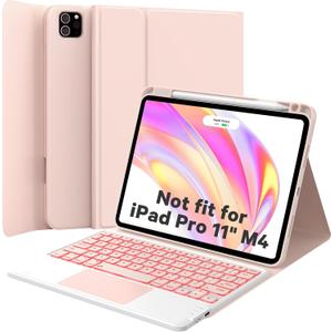 GreenLaw Keyboard Case for iPad Air 11-inch (M3/M2) 2025/2024 & Air 4th/5th Gen & iPad Pro 11 inch (1st/2nd/3rd/4th Gen), Smart Touchpad, 7-Color Backlit, Stain Resistant Cover, Blush Pink