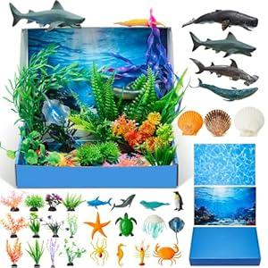 AmazingSpark 67 Pcs Dinosaur Diorama Kit Realistic Plastic Figure Including Cardboard Diorama Box Model Tree, Dino 3D Model Supplies for DIY Crafts Birthday Gifts Party Favor(Dinosaur)