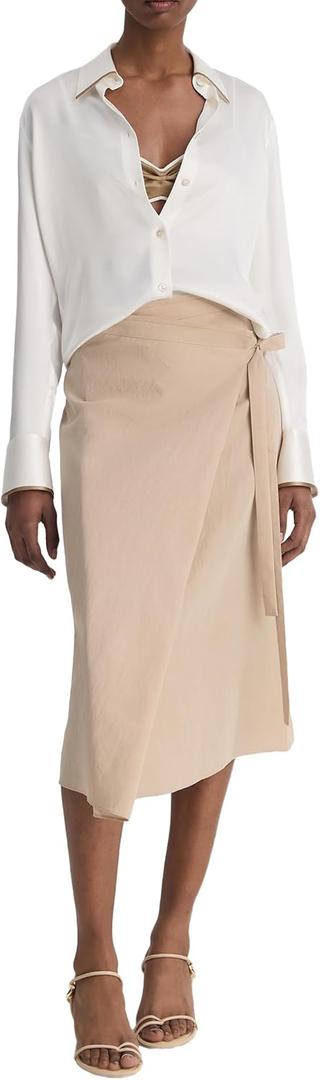 Vince Women's Tipped Slim Blouse (Medium, Off White/Rye)