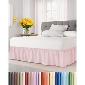 Wrap Around Dust Ruffle Bed Skirt - Lavender Pink - for Queen Size Beds w/ 15 Inch Drop - Easy Fit Elastic Strap - Adjustable Pleated Bedskirt w/Brushed Fabric -Wrinkle Free, Women, Men, Kids & Teens