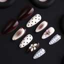 Medium Almond Fake Nails Polka Dots Crocodile Skin Press on Nails 3D Flower Pearl Stick on Nails Full Cover False Nails Daily Party Glue on Nails for Women Decorations 24Pcs