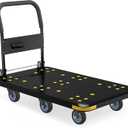 Heavy-Duty Foldable Platform Cart with 6 Wheels & 2000LB Capacity - 360 Swivel & Fixed Casters, Collapsible Push Cart Dolly Black Plastic Trolley, 5" Wheels, Spare Tire & Anti-Collision Corners