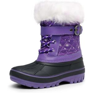 DREAM PAIRS Girls Boys Snow Boots Water-Resistant Outdoor Warm Cozy Anti-Slip Mid Calf Faux Fur Lining Winter Shoes for Little/Big Kids (Purple)