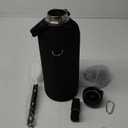 Insulated Water Bottle 87 oz, Triple Wall Vacuum Stainless Steel (Cold for 48 Hrs), Leak Proof & Non-BPA, Modern Water Flask Jug with Paracord Handle & Straw Spout Lids, Black