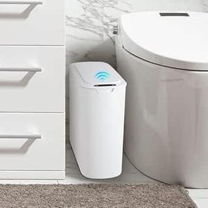 Cesun Automatic Motion Sensor Bathroom Trash Can with Lid, 2.6 Gallon Touchless Trash Bin, Smart Plastic Slim Garbage Can Small White Wastebasket for Toilet, Office, rv, Bedroom, Living Room