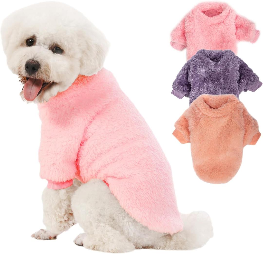 Dog Sweater, 3 Pack Dog Sweaters for Small Dogs, Dog Clothes for Small Dogs Girl Boy, Ultra Soft and Warm Puppy Sweater Dog Coat for Winter Christmas (Large, Pink+ Purple+ Peach)