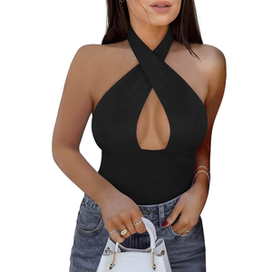 REORIA Butsmooth® Women's Trendy Sexy Criss Cross Halter Neck Sleeveless Thong Bodysuits Xl REORIA Butsmooth® Women's Trendy Sexy Criss Cross Halter Neck Sleeveless Thong Bodysuits Xl