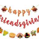 FOZEE Happy Friendsgiving Banner, Thanksgiving Friends Party Banner, Friendsgiving Turkey Decorations for Thanksgiving Party, Fall Harvest Party, Orange and Brown Glitter