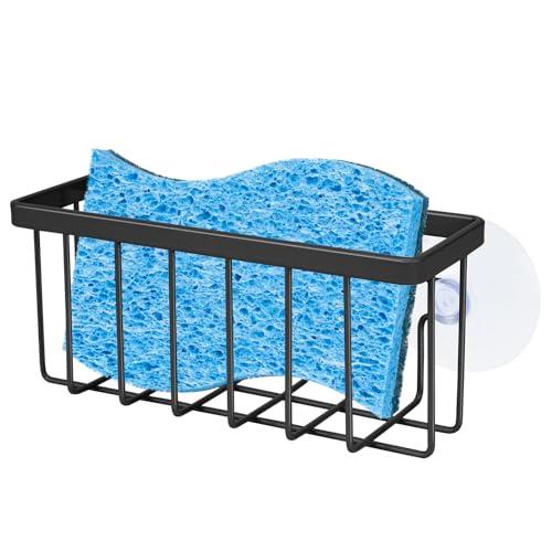 SHFKS Sponge Holder for Kitchen Sink Suction, Kitchen Sink Sponge Holder, Sink Caddy, Soap Holder, Bathroom, Scrubbers (Black)