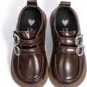 ISINSER Toddler Boys Girls Classic Dress Shoes Little Kid PU Leather Comfort Rubble Sole Oxford School Uniform Wedding Flats (04 Brown)