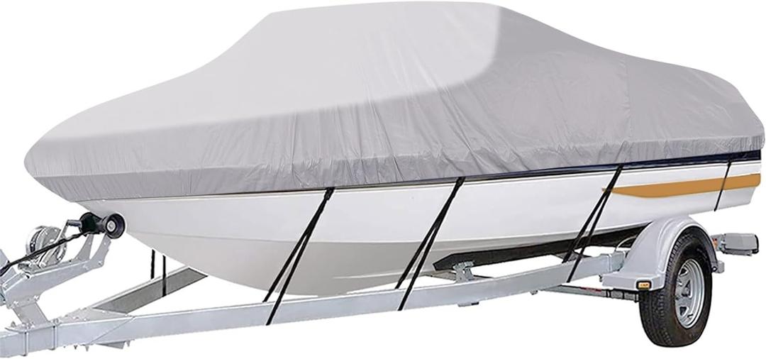 iCOVER Trailerable Boat Cover- 14'-16' Heavy Duty Waterproof Tarp Covers, Fits V-Hull, Fish&Ski, Pro-Style, Fishing, Runabout, Bass Boats, up to 14ft-16ft Long and 68" Wide