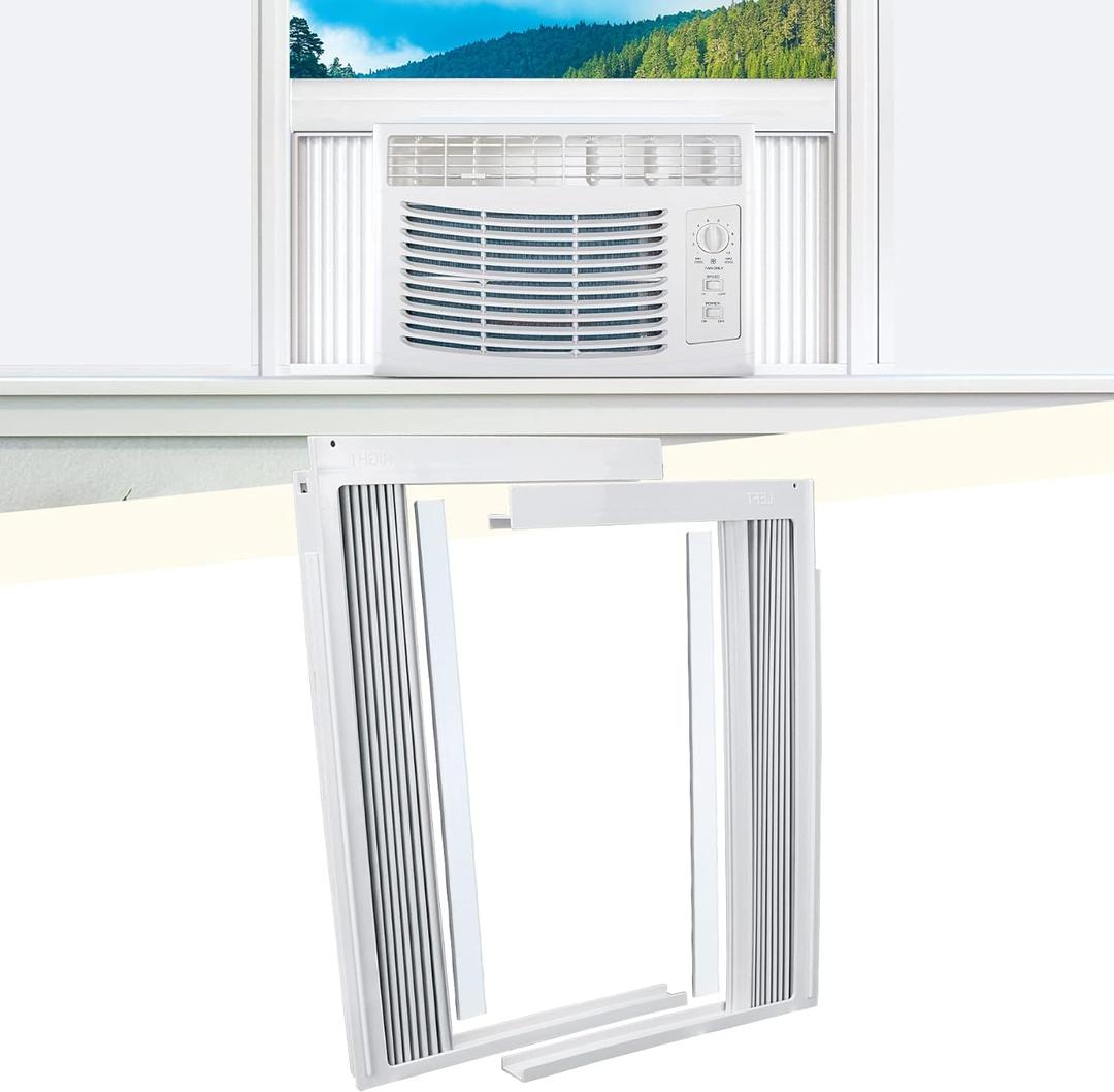 Window AC Side Panel with Frame Set,Air Conditioner Accordion Filler Curtain Replacement Kit,Fits Most 5000 BTU Window Air Conditioner Units,White