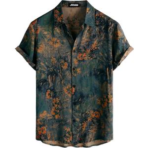JOTOOK Mens Hawaiian Shirt Short Sleeve Button Down Tropical Shirts Casual Floral Summer Beach Shirt (Medium, Gray Orange)