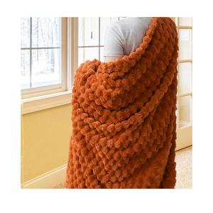 Vessia Flannel Fleece Throw Blanket, 3D Jacquard Burnt Orange Fuzzy and Warm Blanket for Couch, Sofa, Bed, 300GSM Super Soft Touch Cozy Home Decor for All Seasons (50x70 inches)