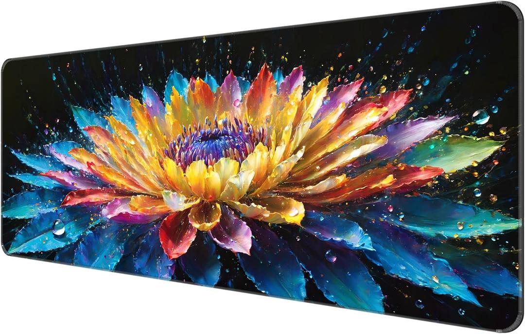 Dynippy Thin Extended Gaming Mouse Pad 31.5 * 11.8 * 0.08 inch with Stitched Edges Large, Long XXL Keyboard and Mouse pad Desk Mat for Gaming Office & Home - Flower 30