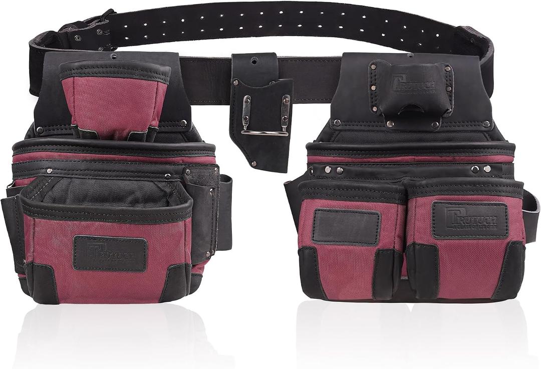 Nylon and Leather Tool Belt | Framing Tool Bags | Nylon Tool Pouch | Carpenter Tool Belts | Construction | Framers | Electrician Tool Belt (Maroon 1650)