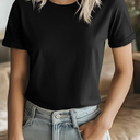 Huukeay Women's Cotton T Shirts Casual Short Sleeve Tunic Tops Crewneck Summer Loose Fit Plain Basic Tee (Black, L)
