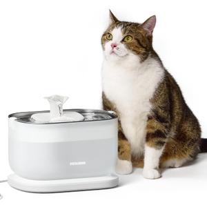 PETLIBRO Cat Water Fountain, Cat Fountain Indoor Stainless Steel Tray, 2.5L/84oz Wireless Pump Pet Water Fountain, Cat Water Dispenser with Two Flow Modes, Pet Fountain for Drinking Easy Clean (White)