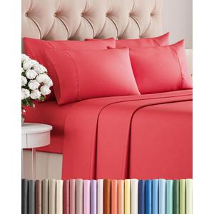 Full 6 Piece Sheet Set - Comfy Breathable & Cooling - Ultra Soft Hotel Luxury Bedding Set with 8-16 Inch Deep Pockets - 1 Flat & 1 Fitted Sheet & 4 Pillowcases - Cozy, Wrinkle Free & Easy Care - Red