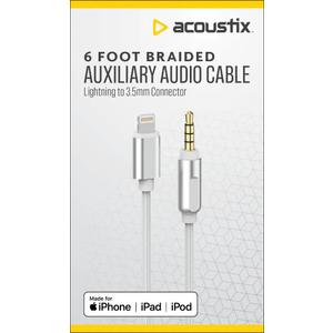 Acoustix™ 3.5mm to Apple Lightning Braided Auxillary Cable - White and ZGear Lightning Tip Braided Charge Cable, Bundle