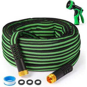 Lightweight non-expandable ultra-flexible garden hose kink-free, burst-proof, easy to store, suitable for outdoor use on courtyard lawns (black green) (50 FT)