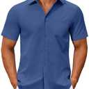 COOFANDY Men's Button Down Shirts Short Sleeve Casual Dress Shirts Untucked Summer Shirt with Pocket Size S