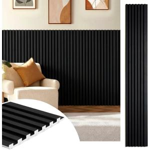 WPC Acoustic Slat Wall Panels 16-Pack 47.2'' x 6'', Accent 3D Wall Panel for Interior Wall Decor, Waterproof Fluted Textured Panel Wall Slats,Solid Black (Cover Approx.32 sq.ft)