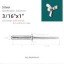 50Pcs Tri-Fold Aluminum Blind Rivets,Tri Grip Exploding Assortment Bulb Style Pop Rivets for Automotive, Soft or Plastic Materials (Silver, 3/16"x1")