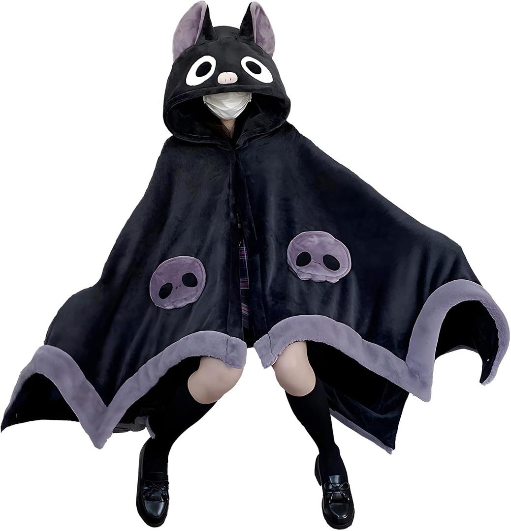 Cute Bat Blanket Hoodie, Wearable Bat Blanket Adult for Halloween Cosplay, Soft Hooded Bat Cape for Women