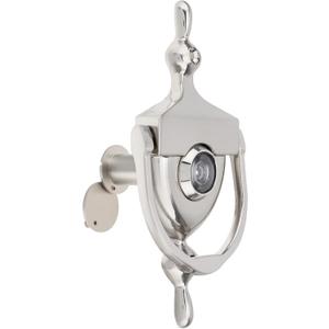 Door Knocker and Viewer, 6 Inch Height Knocker, 180-Degree Solid Brass Peephole with Privacy Cover, 9/16 inch Bore, for 1-3/8" to 2-1/4" Thickness Door (Brushed Nickel)