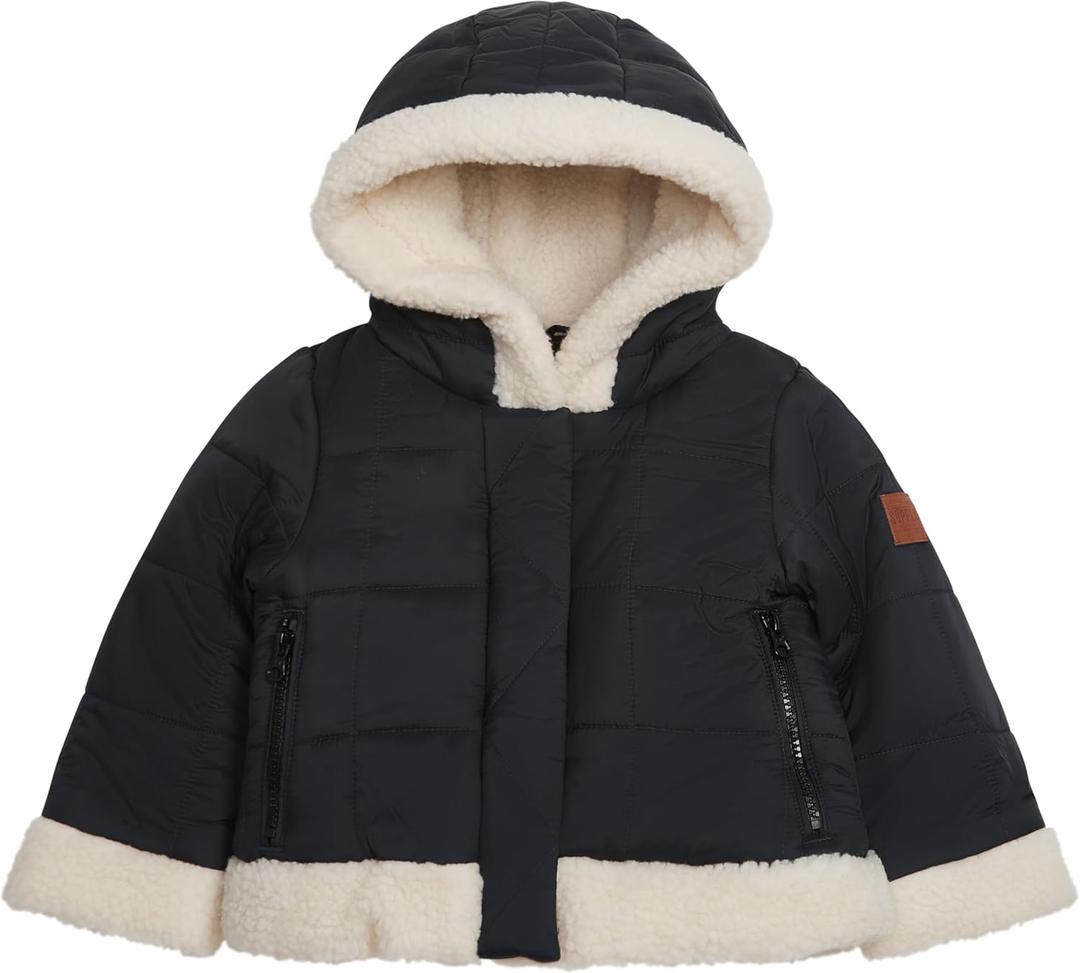 LONDON FOG girls Heavyweight Winter Puffer Coat With Sherpa Trim (Black)