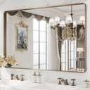 WEER 48x32 Inch Bronze Bathroom Mirror for Vanity, Brushed Bronze Metal Frame Mirror for Wall, Rounded Rectangle Bronze Frame Mirror with Tempered Glass, Anti-Rust (Horizontal/Vertical)