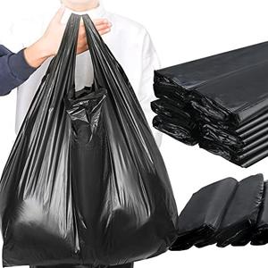 Kisston Jumbo Size Plastic T Shirt Bags with Handles, 35 Mic, XX Large Plain Plastic T Shirt Grocery Bags, Thick and Heavy Duty(20" X 12",Black)