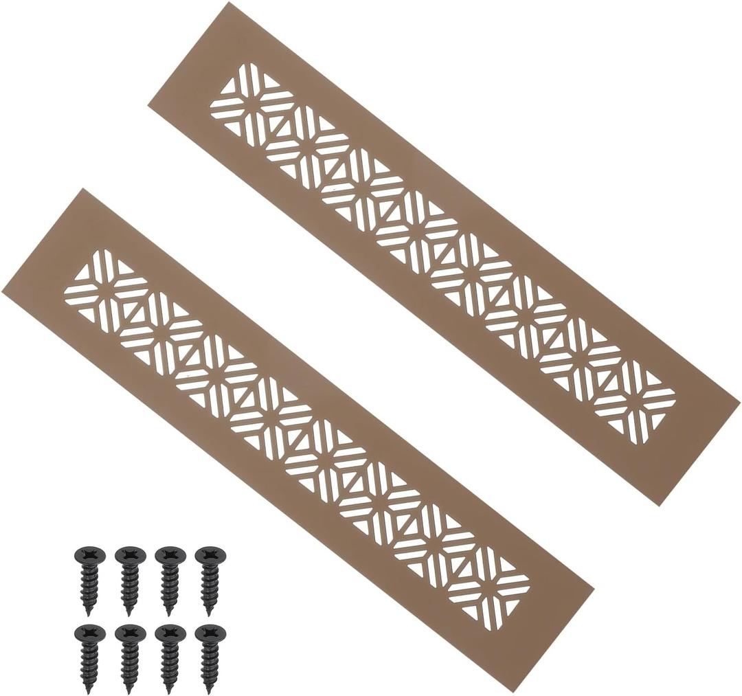 PATIKIL 10 x 2 Inch Door Air Vent Cover, 2 Pcs Heavy Duty Aluminum Grille Ventilation Cover Louvered with Mounting Screws for Cabinet Wardrobe Door, Brown