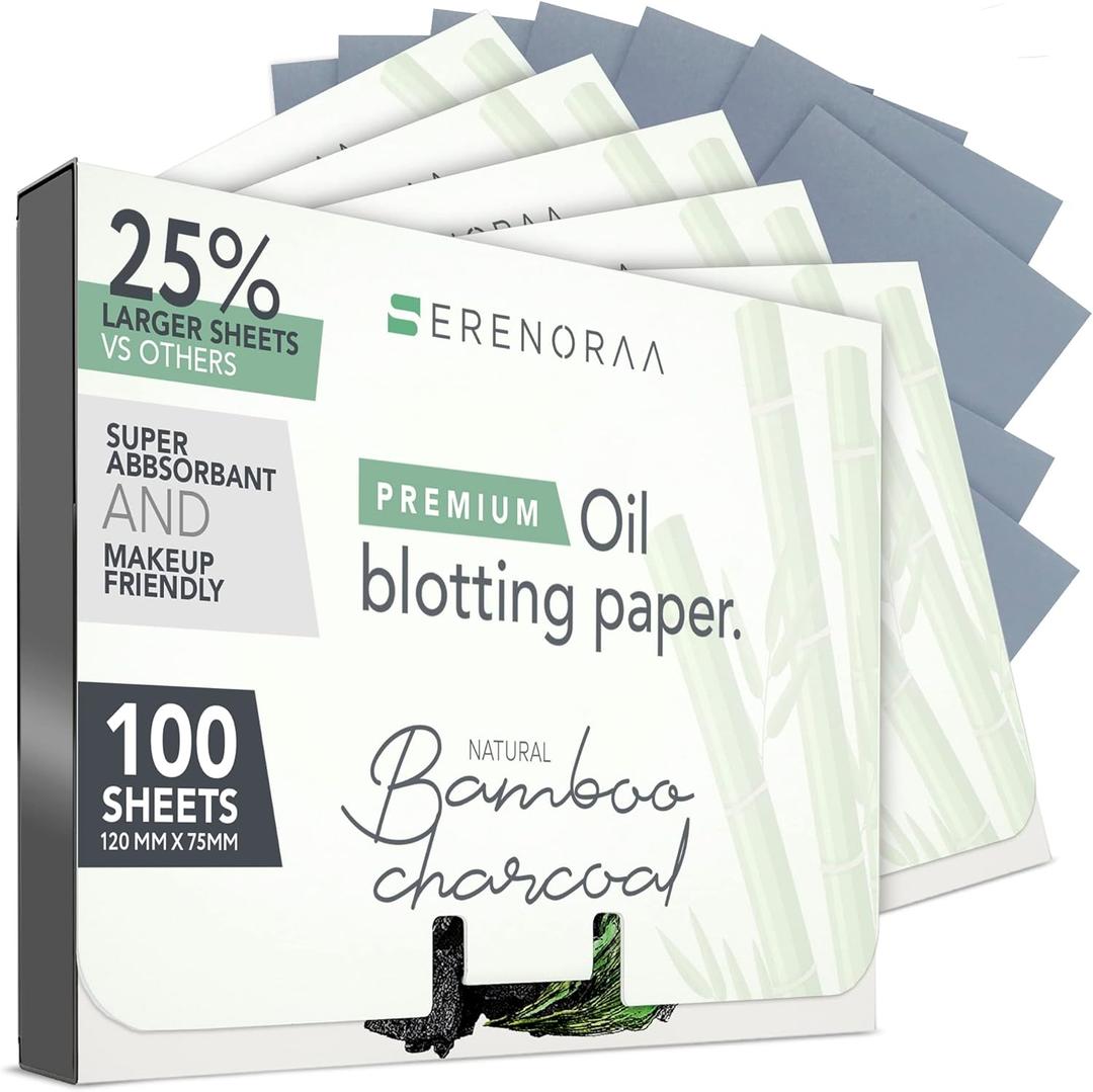 Premium Natural Bamboo Charcoal Oil Blotting Sheets for Face - 6x100 Sheets with Extra Large 5x3" Thick Blotting Paper for Oily Skin - Dispensable Portable Pack - Reduce Skin Acne - Makeup Friendly (100 Count (Pack of 6))