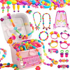 Orian Pop Beads Jewelry Making Kit for Girls, 550+ Piece Set, Pop Beads for Girls Ages 3 and Up, Fun and Colorful Snap Beads, Bracelet Making Kit, Necklaces and Rings. Great Colorful Unicorn Gift Bag