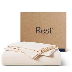 REST Evercool+ Starter Sheet Set, Queen, Ivory, Breathable Bed Sheets for Hot Sleeper and Night Sweats, with Pillowcases, with Ionic+ Self-Cleaning Silver Yarn for Sensitive Skin, 3PCS No Flat Sheet
