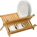 Bamboo Dish Drying Rack for Kitchen Counter, 2-Tier Collapsible Foldable Dish Drainer, Space-Saving Wooden Organizer for Dishes, Plates, Cups, Housewarming Gift