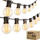 OHLUX Outdoor String Lights, 55FT Shatterproof LED Patio Lights with 26 Dimmable Plastic G40 Bulbs, 2200K Waterproof Connectable Hanging String for Backyard, Cafe, Porch, Deck, E12 Base (Plug in-55FT)