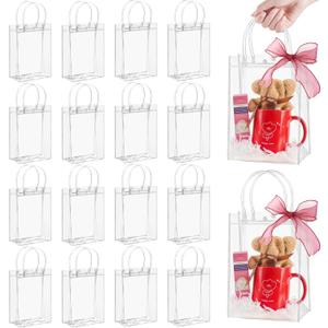 Jutieuo 24 PCS Clear Gift Bags with Handles, 6.7 x 9.1 x 2.8 Inches Reusable Plastic Goodie Bag Transparent Party Favor Bags Bulk for Weddings Birthdays Events, Classrooms & Celebrations