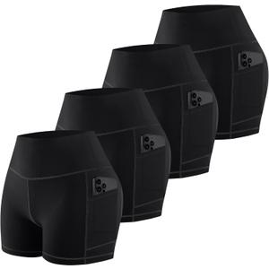 MIRITY High Waist Workout Biker Shorts with Pockets for Women - Buttery Soft Workout Yoga Shorts Pack of 4 (Medium, Black+black+black+black)