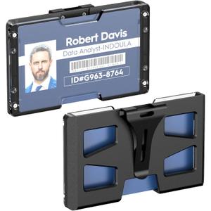 Horizontal Badge Holder - Durable Polycarbonate ID/Credit Holder with Metal Clip and 4 Cards Slot, (Black,1Pack)