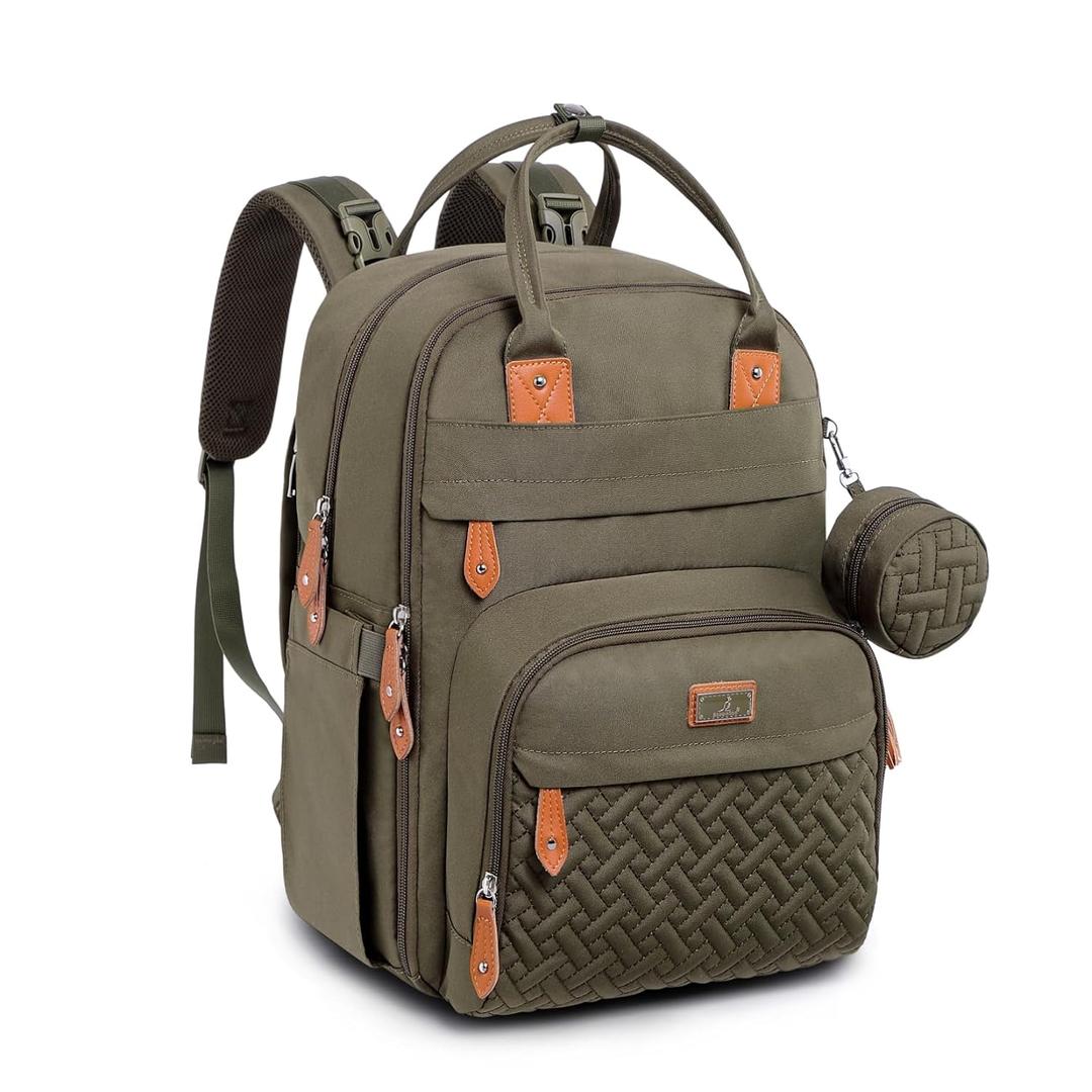 BabbleRoo Diaper Bag Backpack - Baby Essentials Travel Tote - Multi Function Water Resistant Diaper Bag, Travel Essentials Baby Bag with Changing Pad, Stroller Straps & Pacifier Case - Army Green (Large)