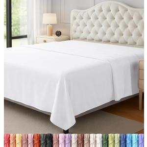 Queen Size Flat Sheet Only, Ultra Soft & Breathable Hotel Sheets, White