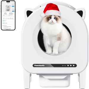 Self Cleaning Litter Box, 68 L Automatic Cat Litter Box for Multiple Cats, Robot with Dual Safety Protection, APP Control, Odor Removal Smart Litter Boxes, 2 Roll Trash Bags (White)