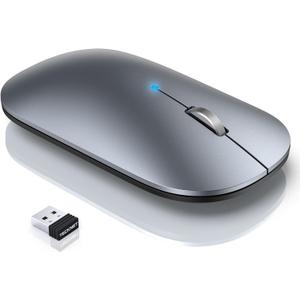 TECKNET Bluetooth Wireless Mouse, BT5.0/3.0 & 2.4GHz Rechargeable Computer Mouse, Silent Mice,4000DPI Portable USB Mice for Laptop, MacBook Pro/Air,iPad (Silver)