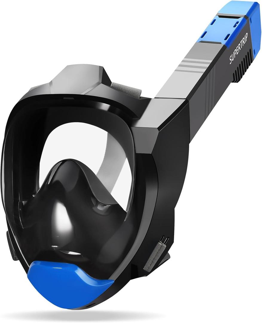 Supertrip Full Face Snorkel Mask Adults, Snorkeling Gear for Adults with Shorten Breathing Distance, Snorkel Mask for 180Panoramic View Camera Mount Advanced Breathing System, Anti-Fog Anti-Leak (Large-X-Large)