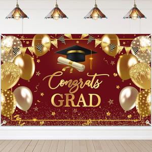 Avezano Graduation Banner Congrats Grad Class of 2026 Backdrop Maroon Gold Congratulation Backdrop for 2026 Graduation Party Decorations High School College Prom Background 6x3.6 ft