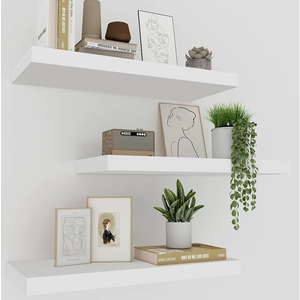 White Floating Shelves for Wall Set of 3, 16" White Wall Shelves for Home Decor, Frame Display Wall Mounted Floating Shelf for Living Room, Bedroom, Bathroom, Kitchen